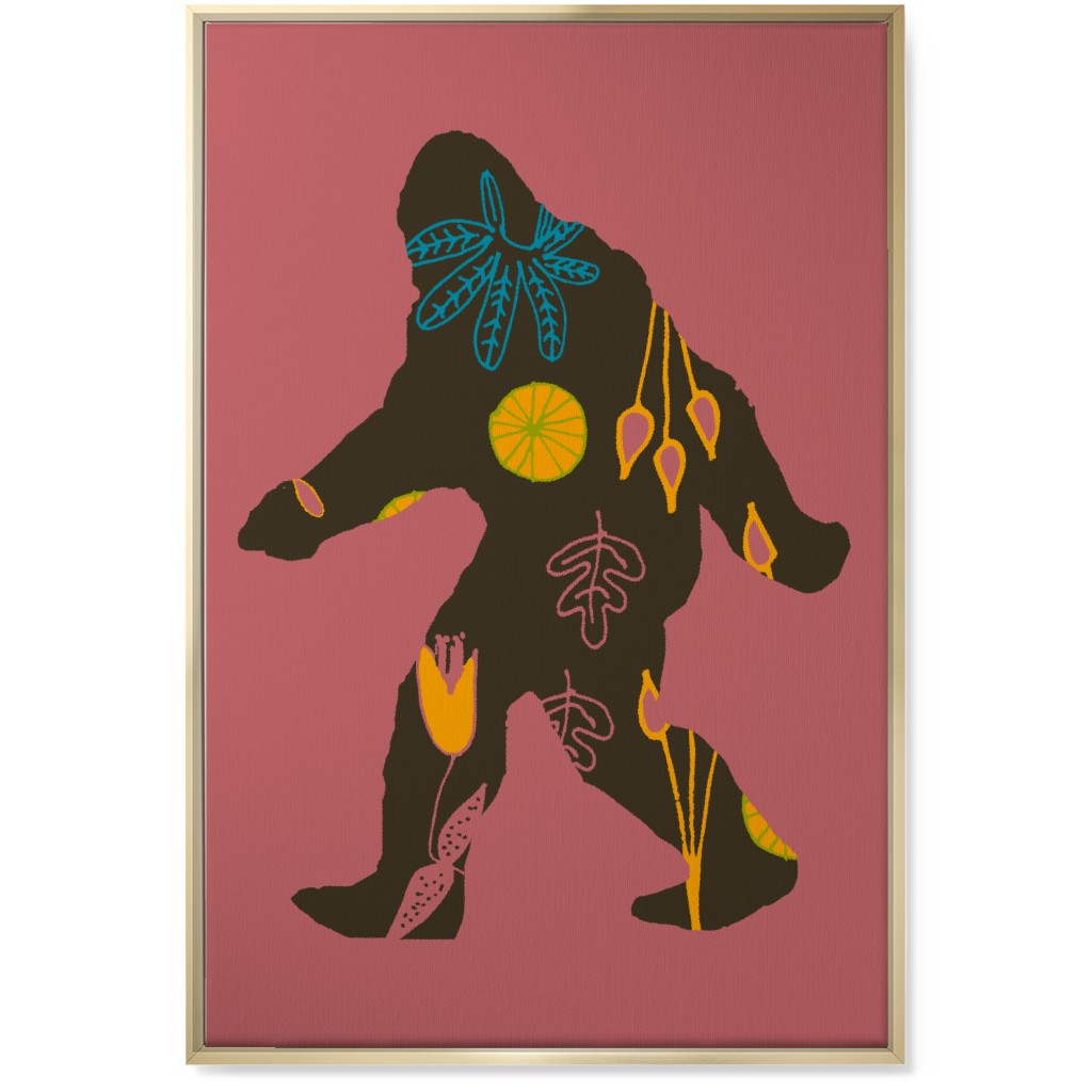 Bigfoot - Multi on Pink Wall Art, Gold, Single piece, Canvas, 24x36, Pink, Bright Pink