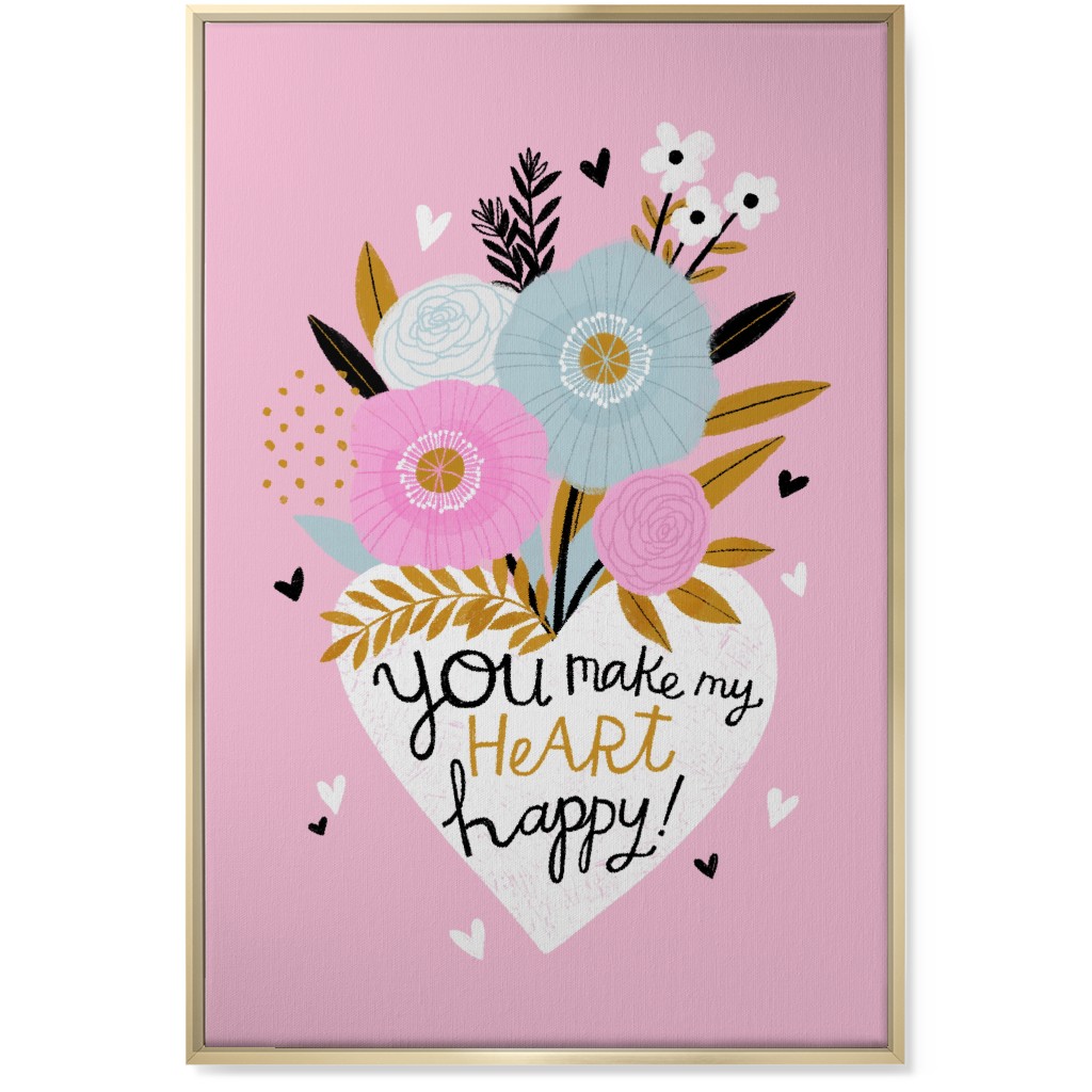 You Make My Heart Happy - Pink Wall Art, Gold, Single piece, Canvas, 24x36, Pink, Bright Pink