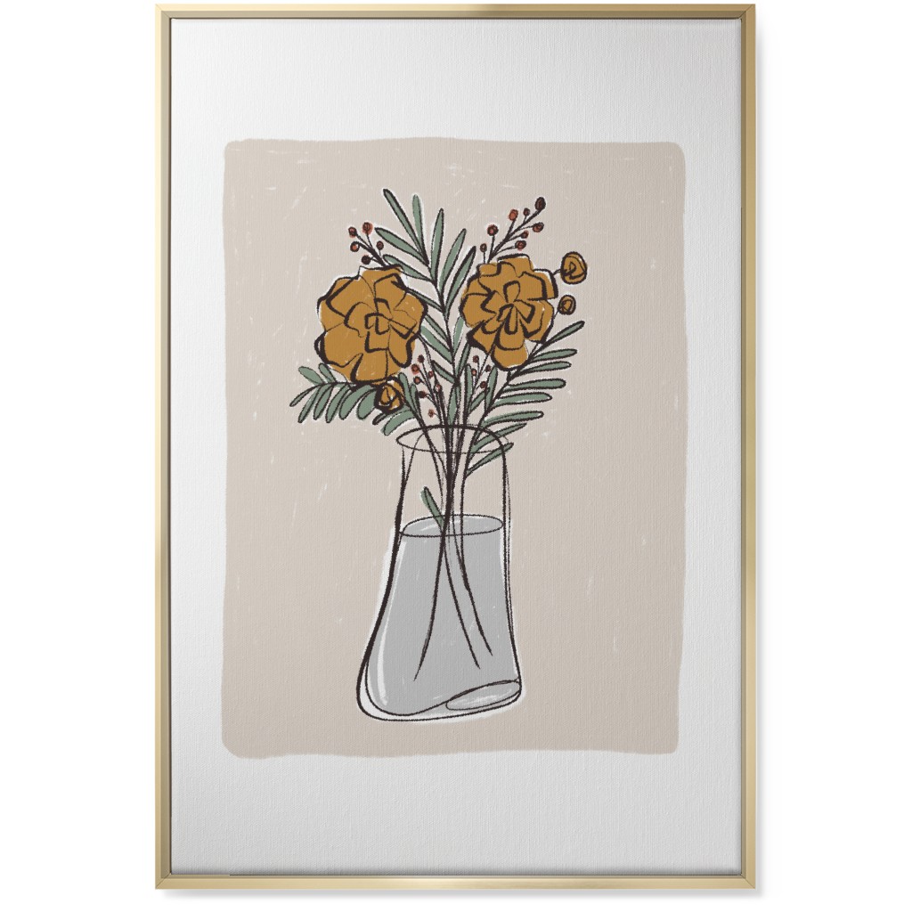 Bouquet Study - Yellow on Beige Wall Art, Gold, Single piece, Canvas, 24x36, Beige, Pearl