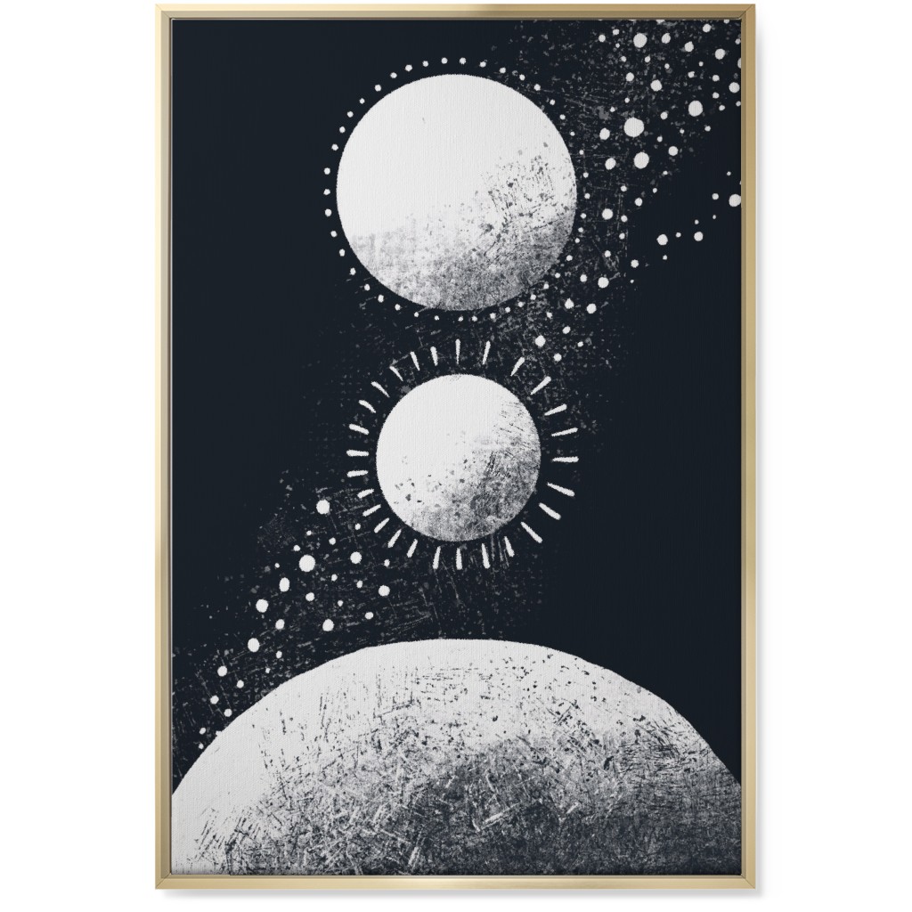 Moonrise Planets - Dark Wall Art, Gold, Single piece, Canvas, 24x36, Black