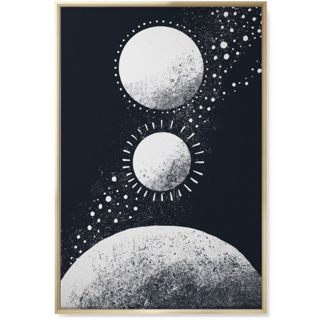 Moonrise Planets - Dark Wall Art, Gold, Single piece, Canvas, 24x36, Black, Black