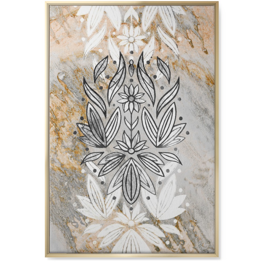Floral Art Deco Marble Wall Art, Gold, Single piece, Canvas, 24x36, Gray, Silver Lining