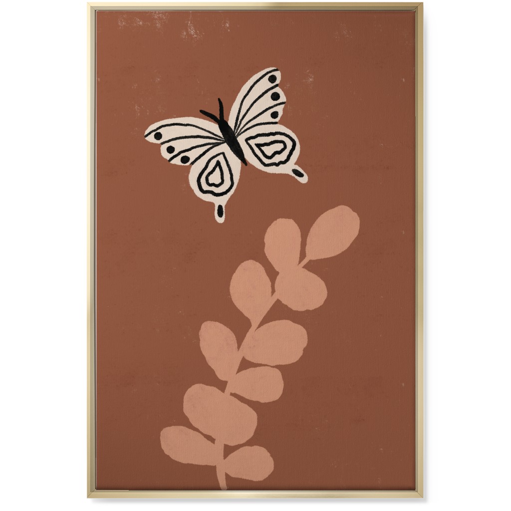 Butterfly and Branch - Warm Wall Art, Gold, Single piece, Canvas, 24x36, Brown