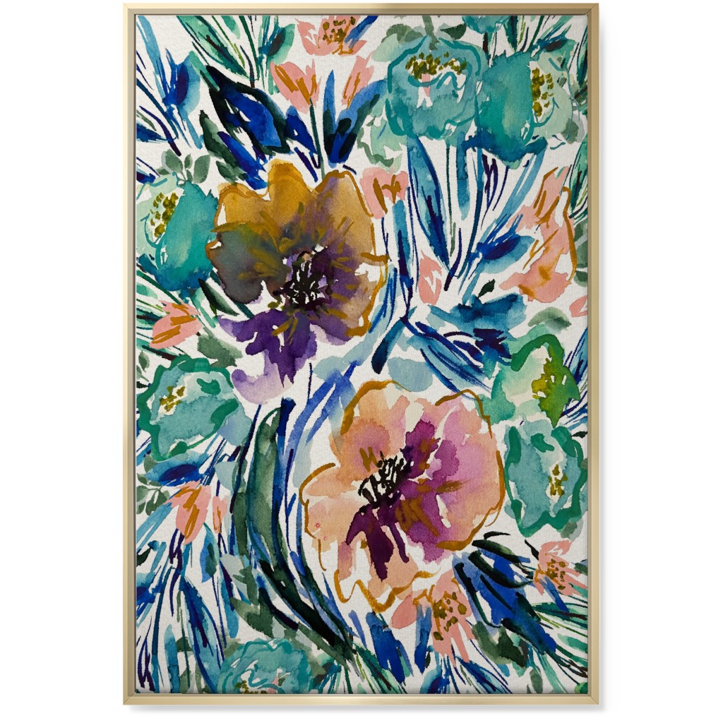 Purple and Blue Florals - Multi Wall Art, Gold, Single piece, Canvas, 24x36, Multicolor