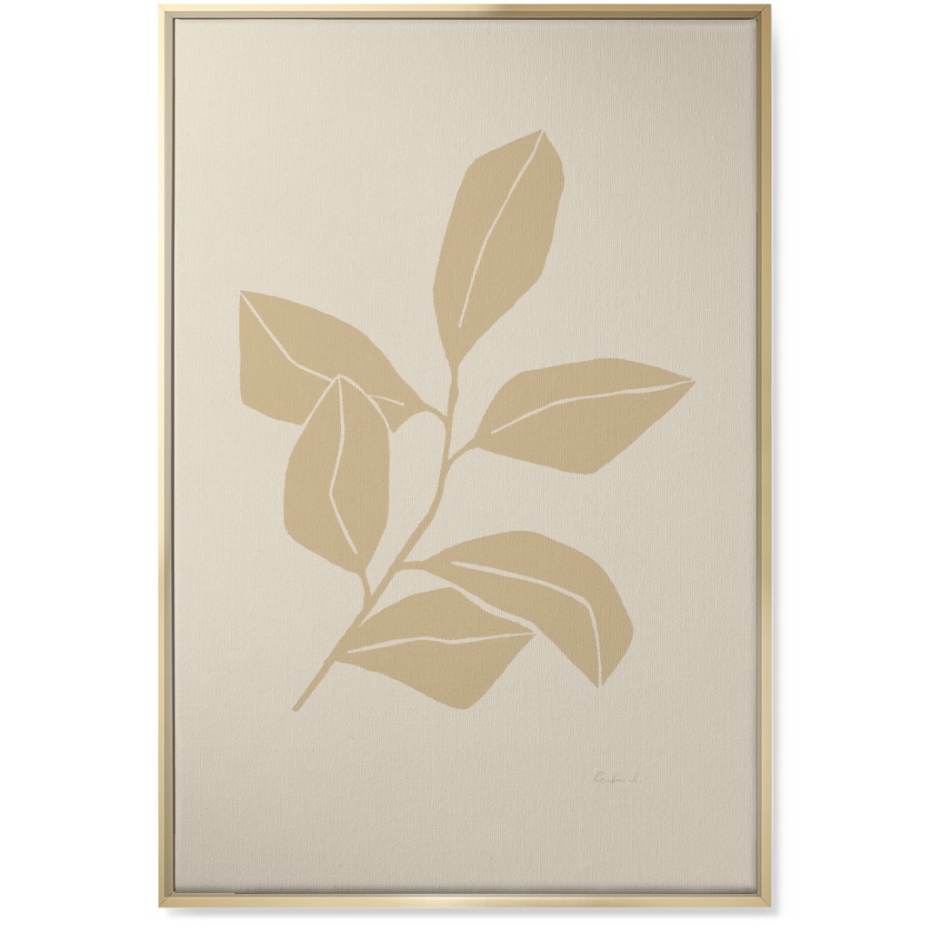 Botanical Ficus Branch With Leaves - Neutral Wall Art, Gold, Single piece, Canvas, 24x36, Beige