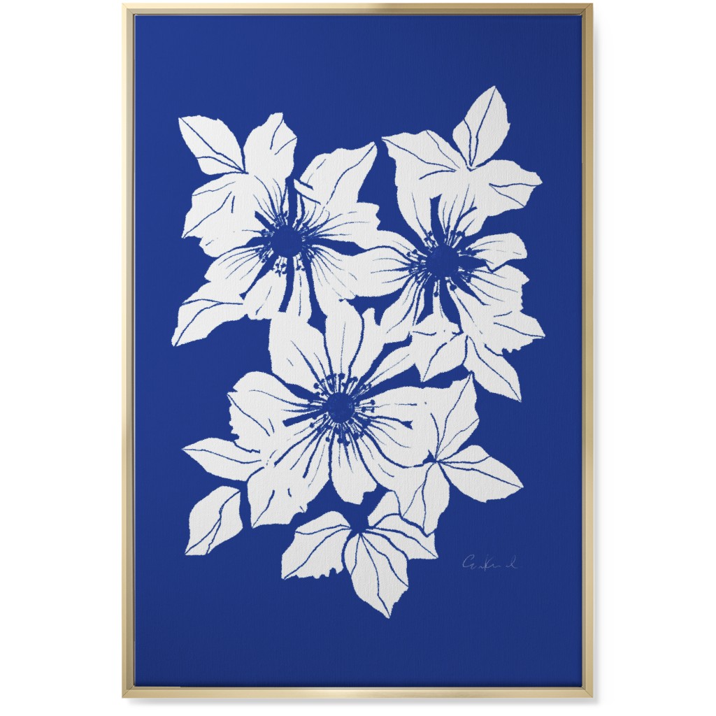 Botanical Big Anemones Wall Art, Gold, Single piece, Canvas, 24x36, Blue