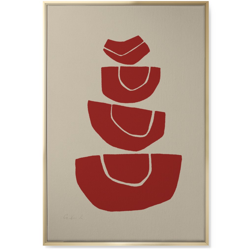Geometric Stack Abstract Wall Art, Gold, Single piece, Canvas, 24x36, Red