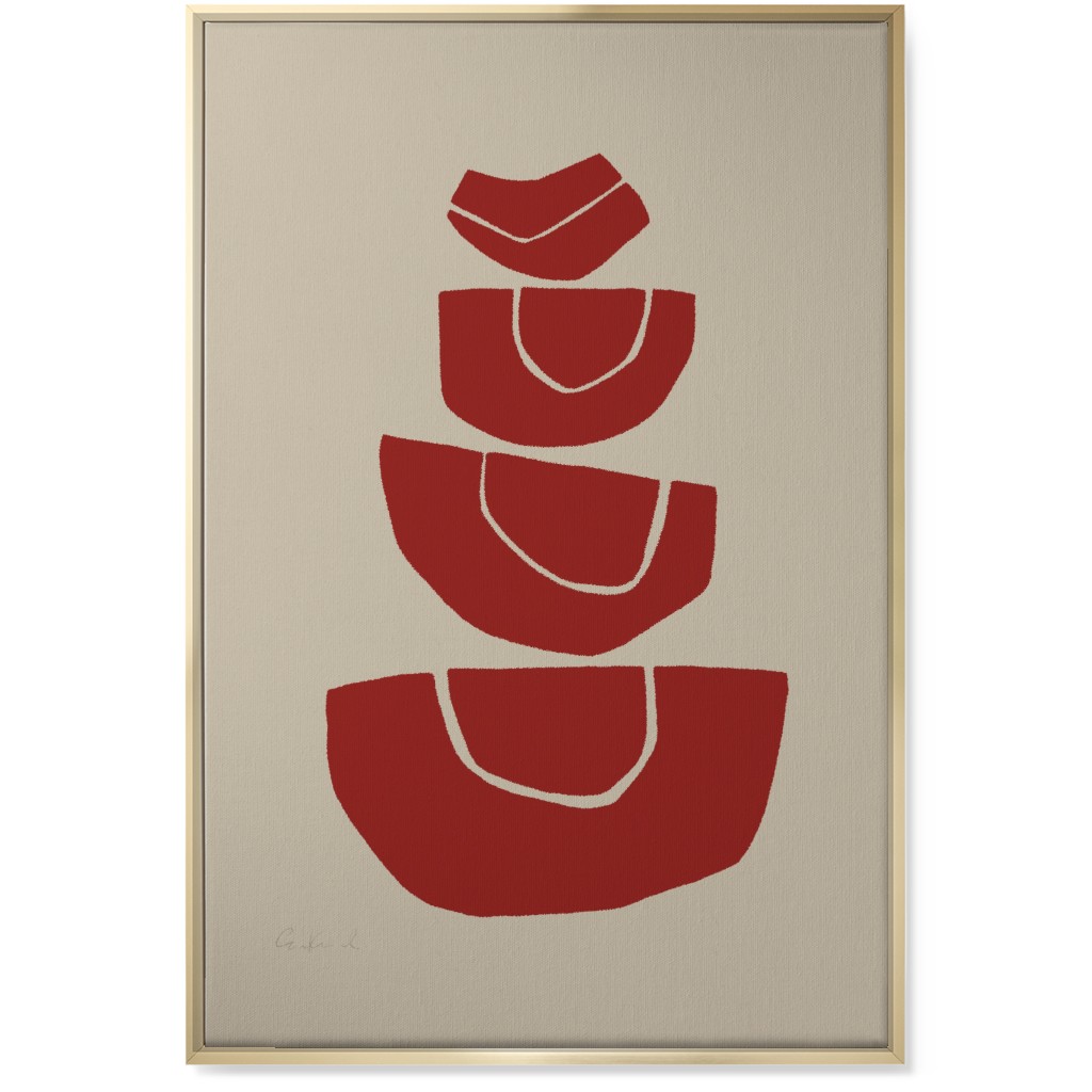 Geometric Stack Abstract Wall Art, Gold, Single piece, Canvas, 24x36, Red, Cinnamon