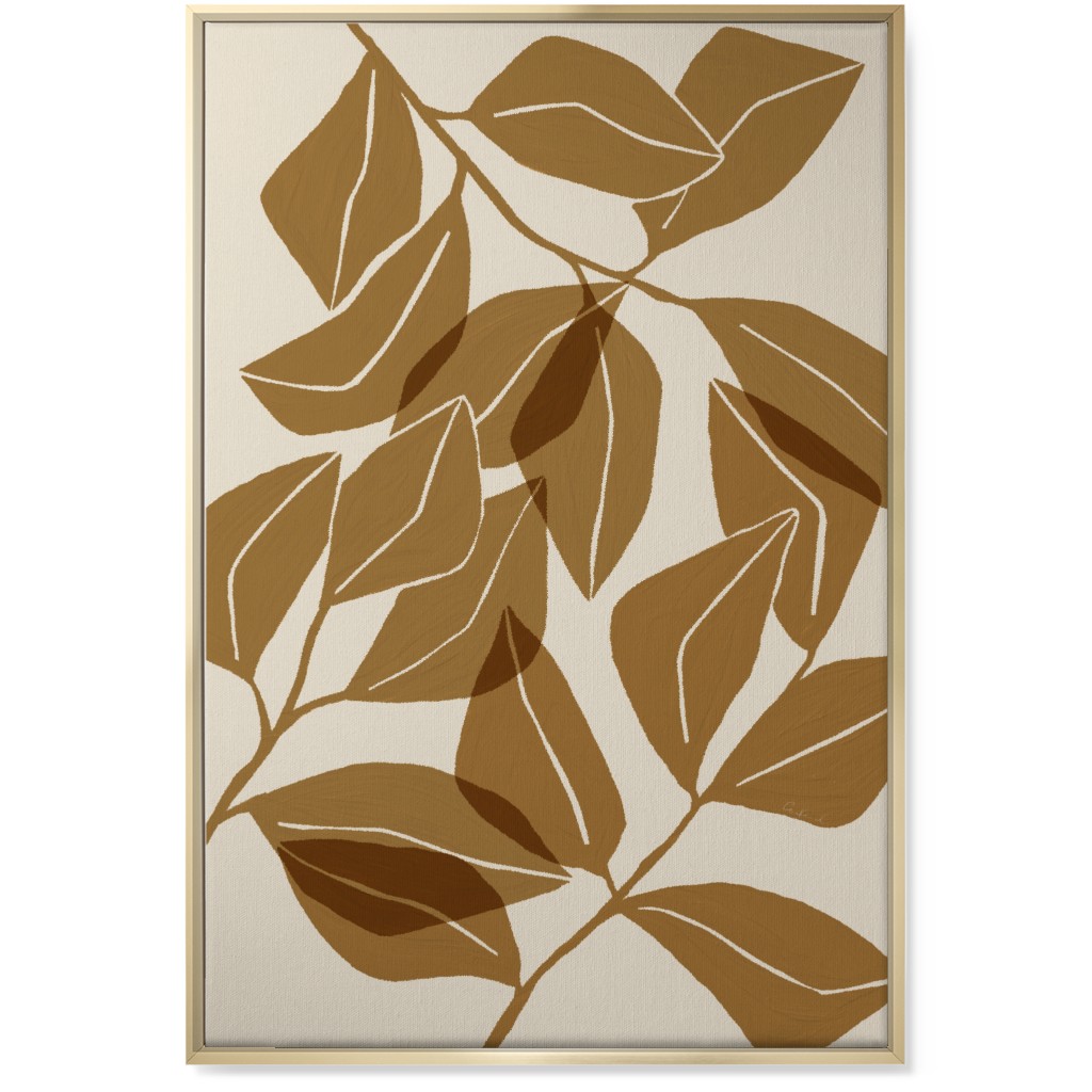 Botanical Ficus Leaves Wall Art, Gold, Single piece, Canvas, 24x36, Brown