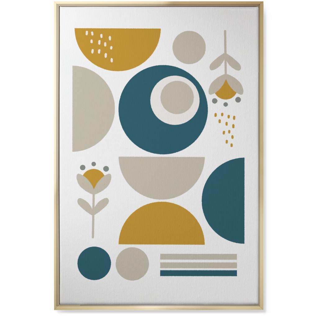 Abstract Floral - Yellow and Blue Wall Art, Gold, Single piece, Canvas, 24x36, Multicolor