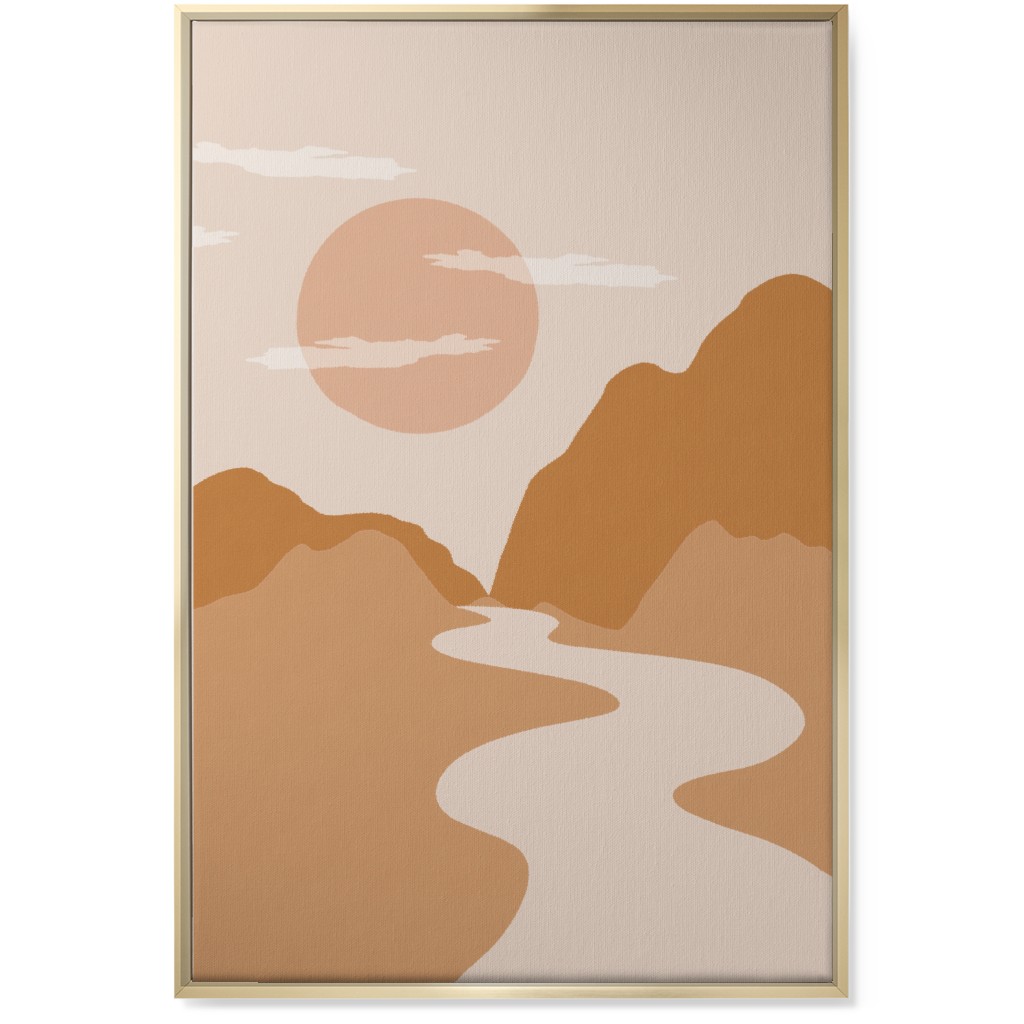 Abstract Mountain River Landscape - Neutral Wall Art, Gold, Single piece, Canvas, 24x36, Orange, Orange