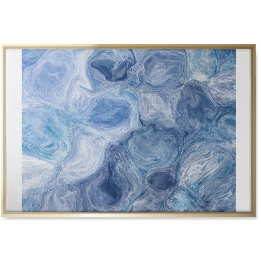 Abstract Acrylic Pour Ripple - Blue Wall Art, Gold, Single piece, Canvas, 24x36, Blue, True Blue