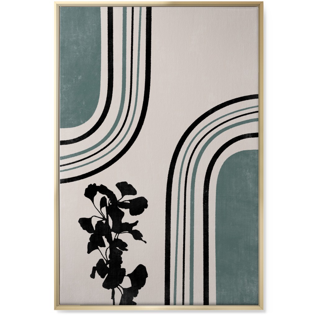 Modern Garden Pathway - Green and Ivory Wall Art, Gold, Single piece, Canvas, 24x36, Green