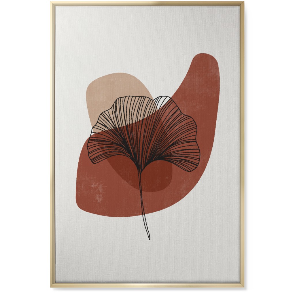 Abstract Ginko - Terracotta and Ivory Wall Art, Gold, Single piece, Canvas, 24x36, Brown, Brown