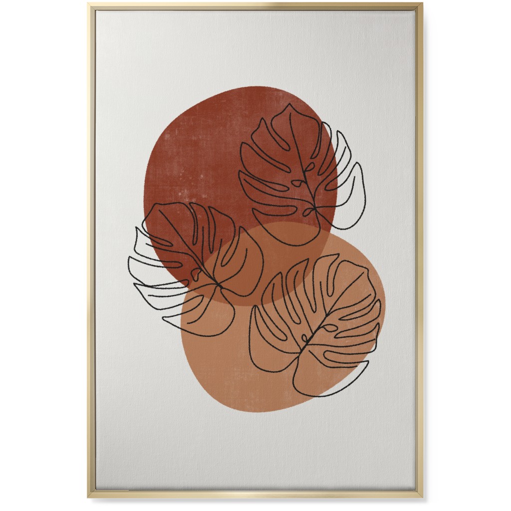 Abstract Monstera Leaves - Terracotta and Ivory Wall Art, Gold, Single piece, Canvas, 24x36, Brown