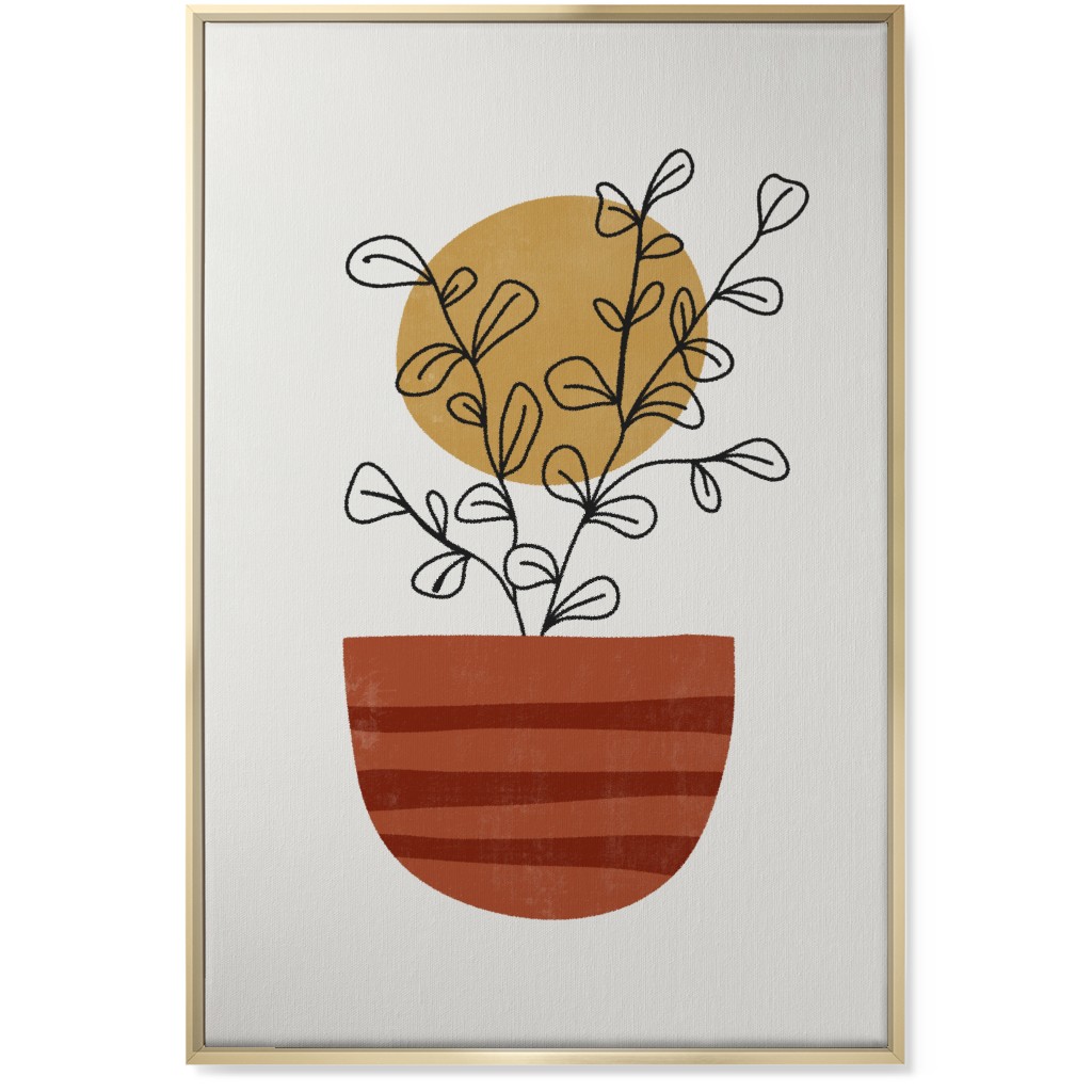 Abstract Flower Pot - Terracotta and Ivory Wall Art, Gold, Single piece, Canvas, 24x36, Brown, Brown