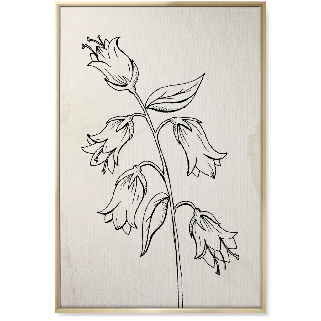 Vintage Bell Flower Sketch - Beige and Black Wall Art, Gold, Single piece, Canvas, 24x36, Beige