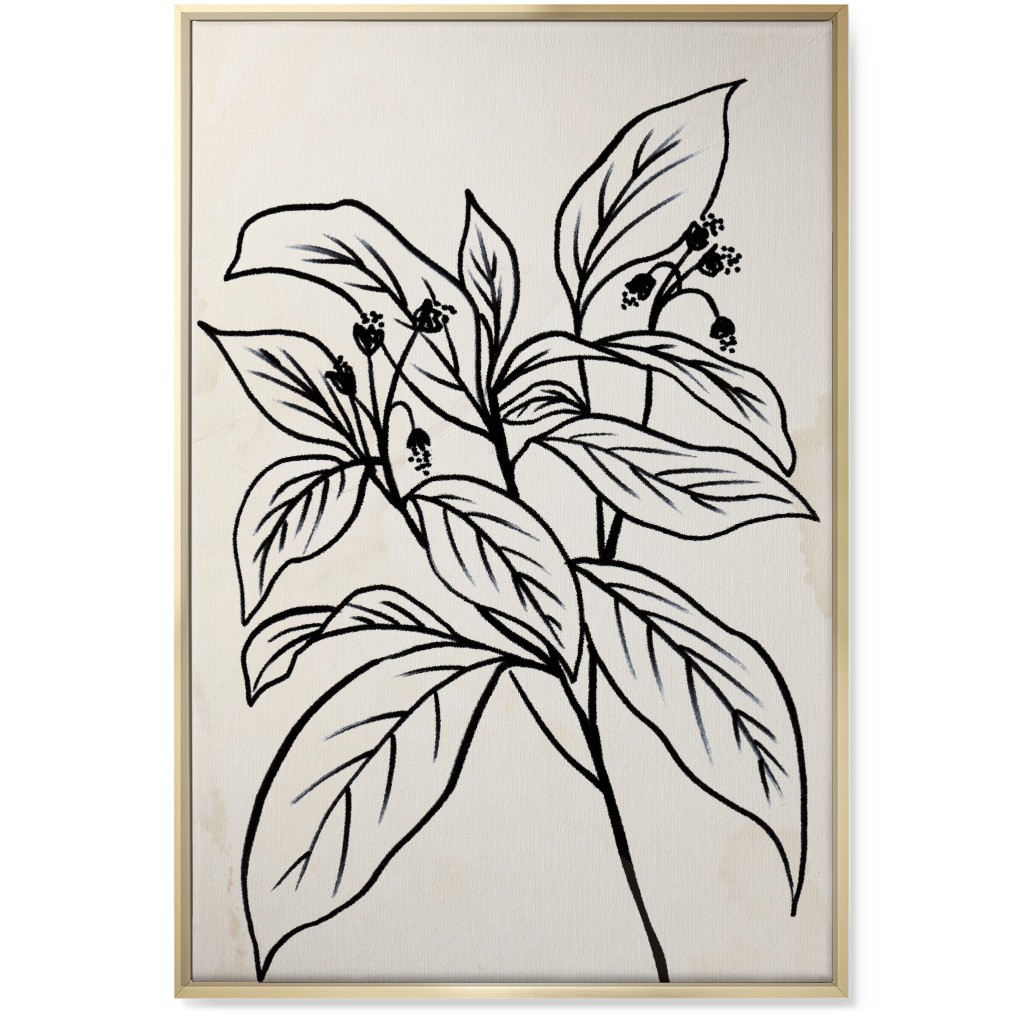 Vintage Branch Sketch - Beige and Black Wall Art, Gold, Single piece, Canvas, 24x36, Beige