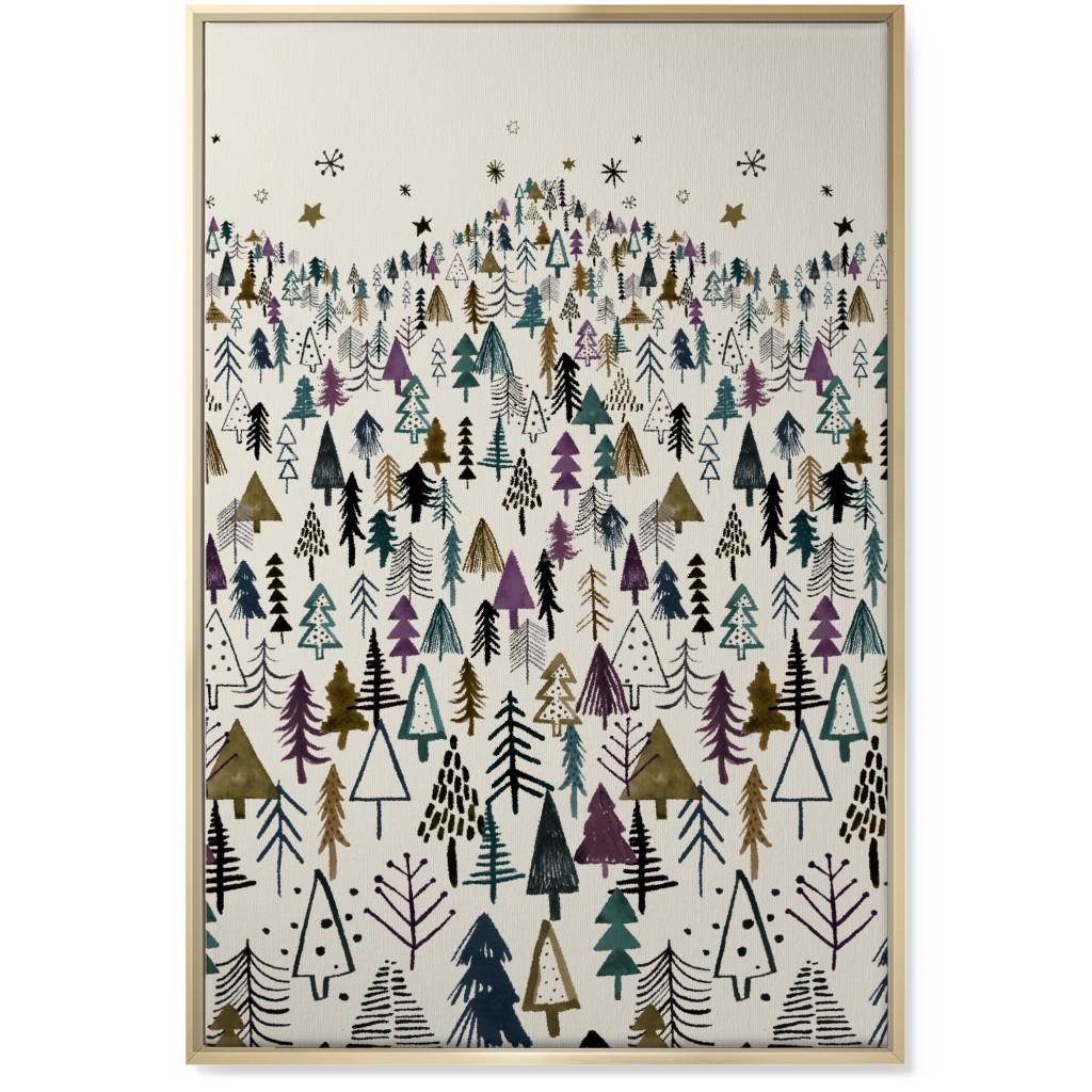 Mountain Trees in the Forest Night - Green and Brown Wall Art, Gold, Single piece, Canvas, 24x36, Green, Classic Green