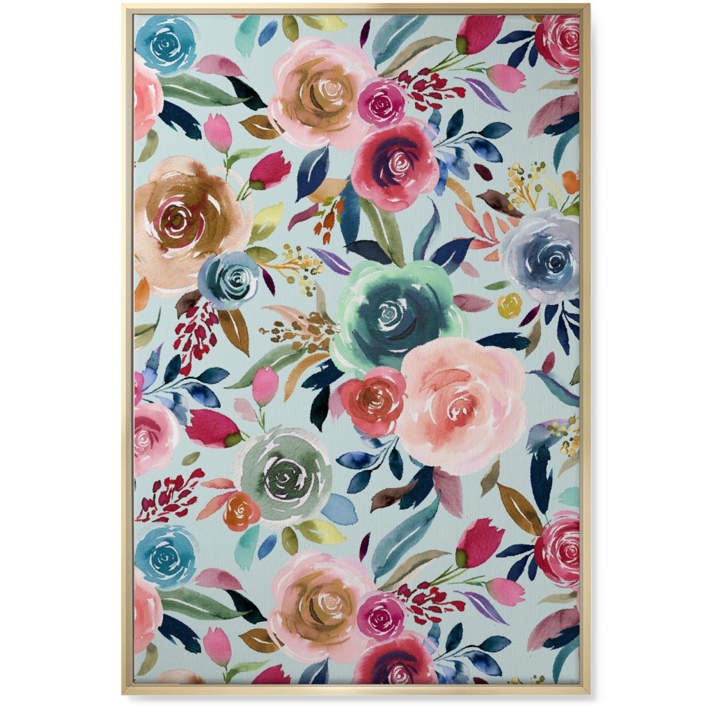 Sweet Watercolor Romance - Turquoise Wall Art, Gold, Single piece, Canvas, 24x36, Blue, True Blue