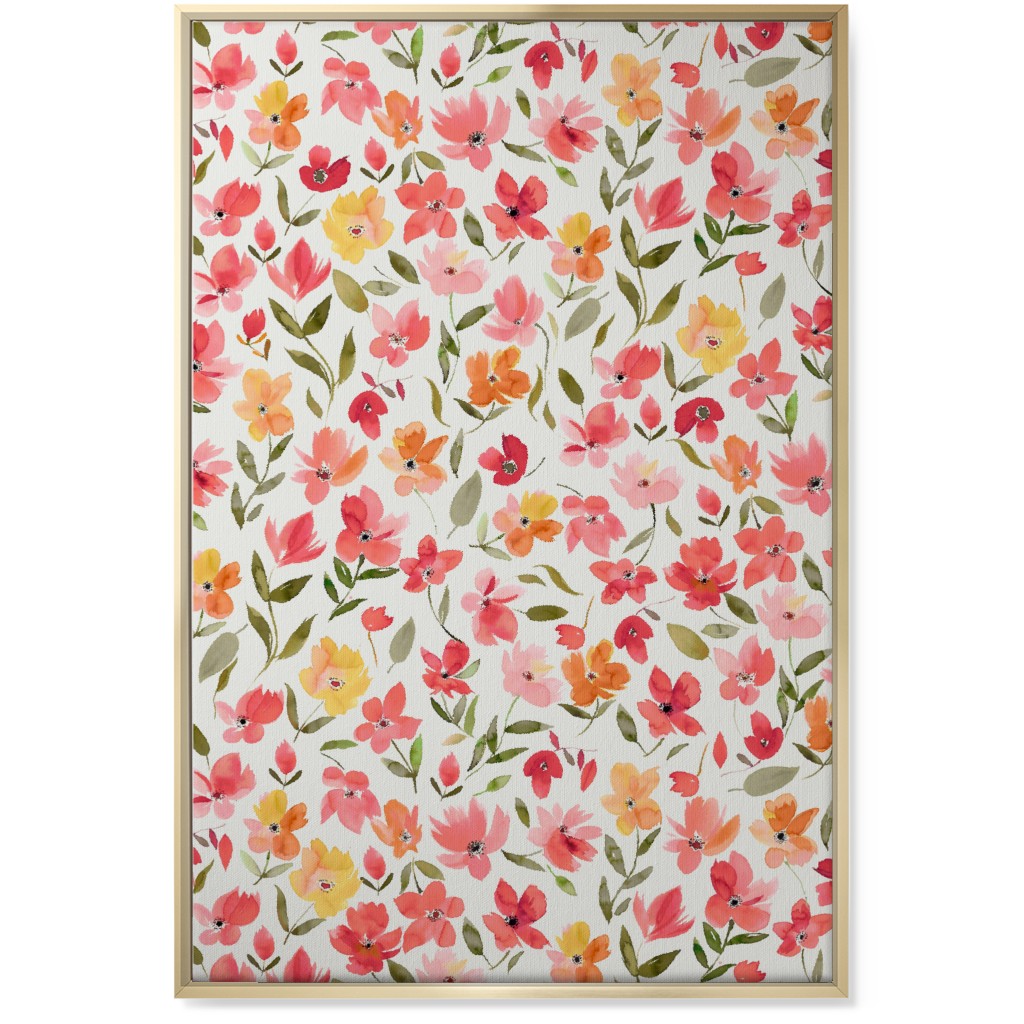 Fresh Flowers Watercolor - Pink and Yellow Wall Art, Gold, Single piece, Canvas, 24x36, Pink, Bright Pink