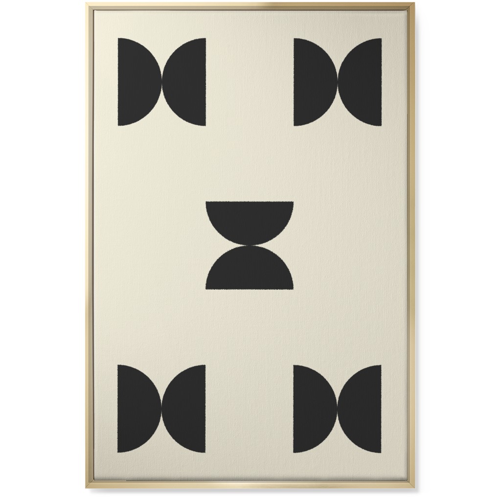 Minimal Geometric Abstract Bauhuas - Cream and Black Wall Art, Gold, Single piece, Canvas, 24x36, Beige, Pearl