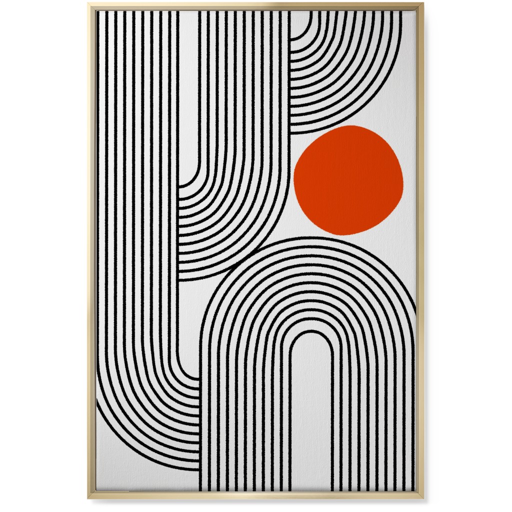 Rising Sun Minimal Geometric Lines Wall Art, Gold, Single piece, Canvas, 24x36, Red