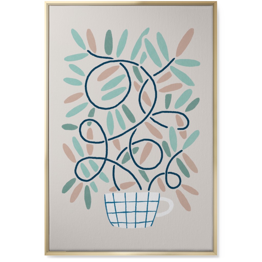 Cup and Plants Wall Art, Gold, Single piece, Canvas, 24x36, Beige