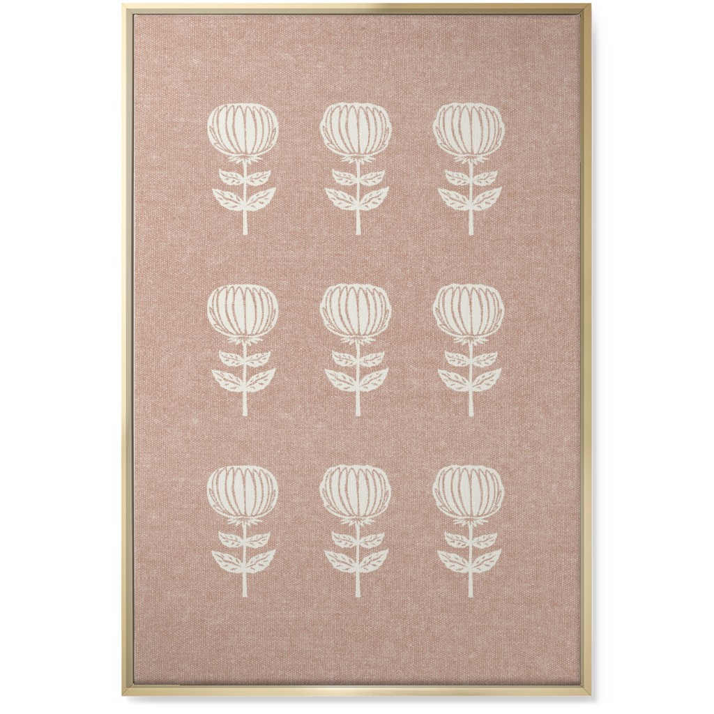 Block Print Floral Wall Art, Gold, Single piece, Canvas, 24x36, Pink, Alpaca
