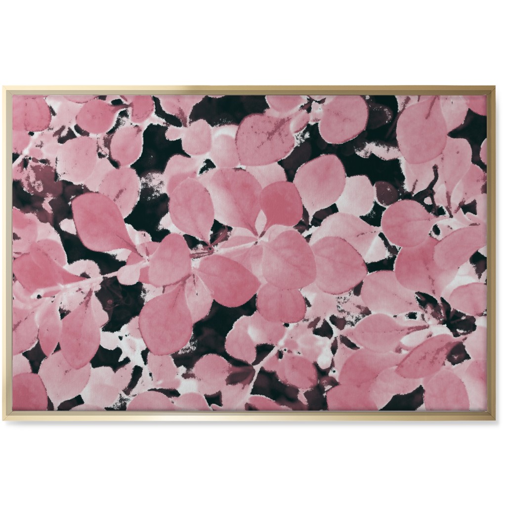 Plum Leaves - Pink on Black Wall Art, Gold, Single piece, Canvas, 24x36, Pink
