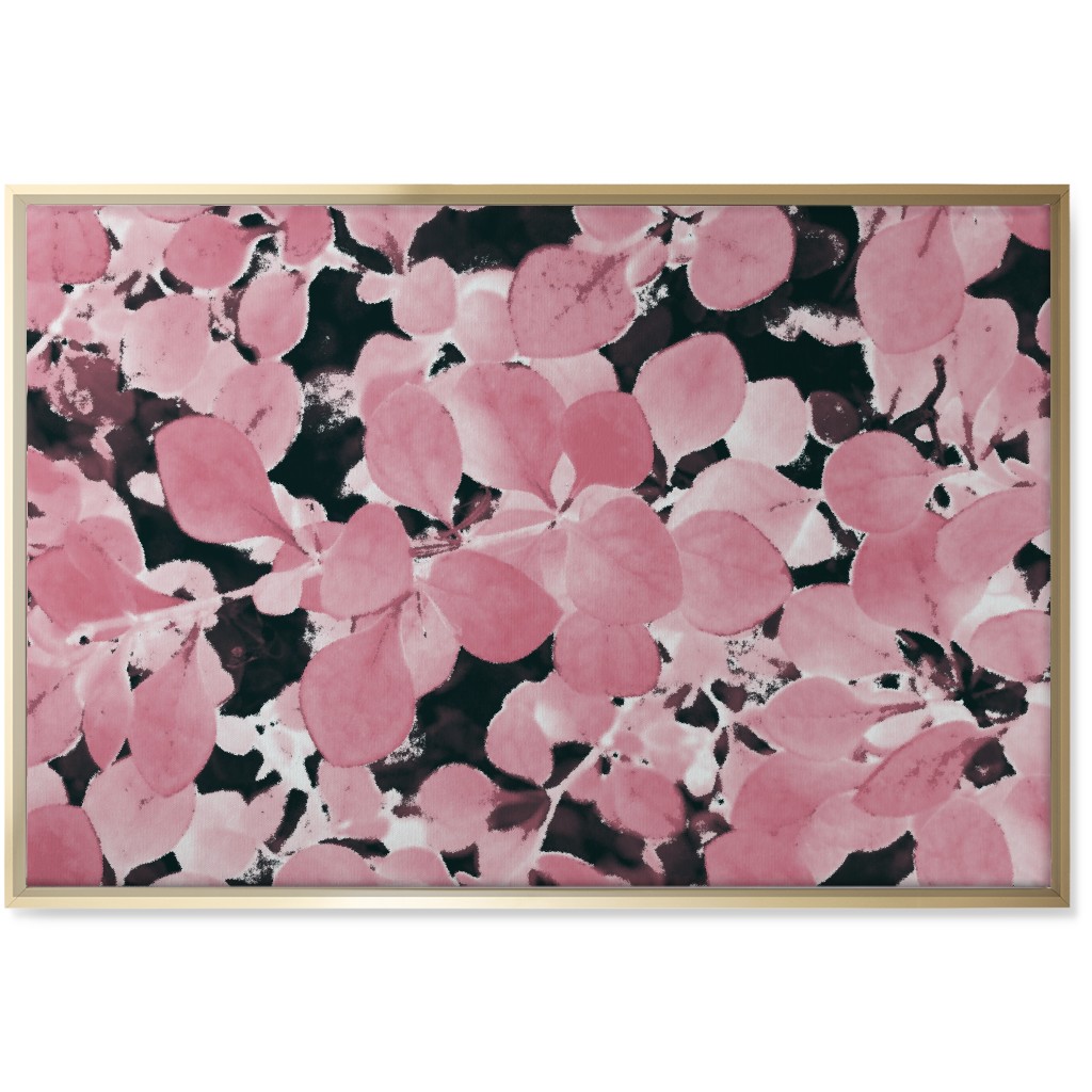 Plum Leaves - Pink on Black Wall Art, Gold, Single piece, Canvas, 24x36, Pink, Bright Pink