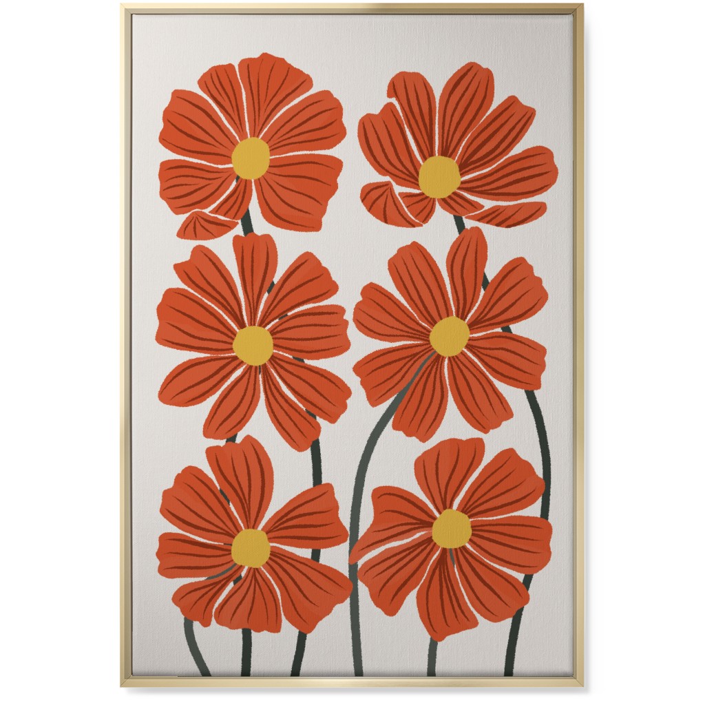 Botanical Cosmos Flowers Wall Art, Gold, Single piece, Canvas, 24x36, Red
