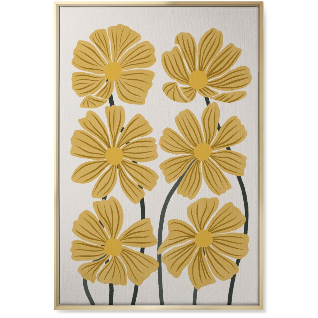 Botanical Cosmos Flowers Wall Art, Gold, Single piece, Canvas, 24x36, Yellow
