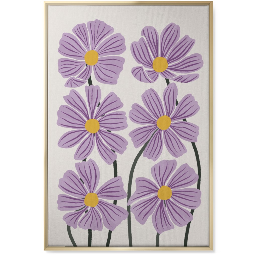 Botanical Cosmos Flowers Wall Art, Gold, Single piece, Canvas, 24x36, Purple