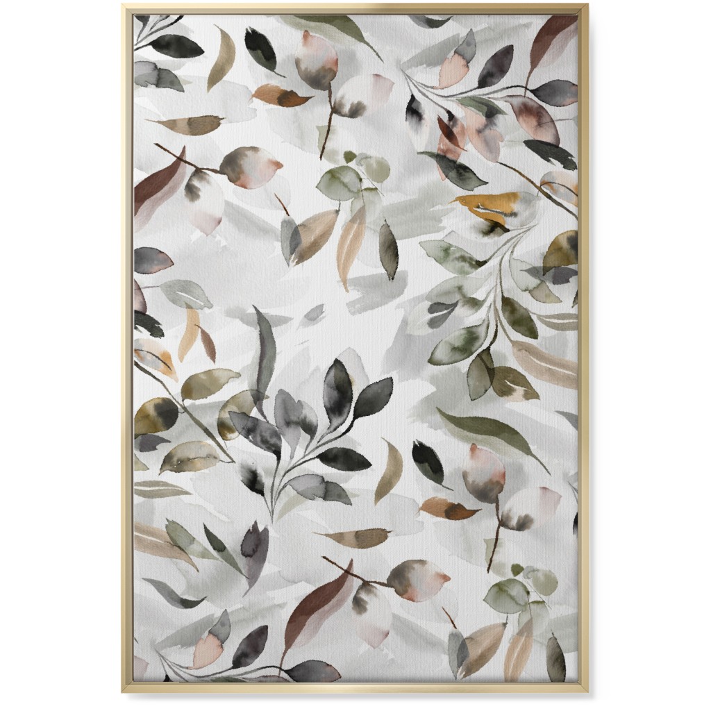 Watercolor Botanical Leaves - Beige Wall Art, Gold, Single piece, Canvas, 24x36, Beige, Pearl