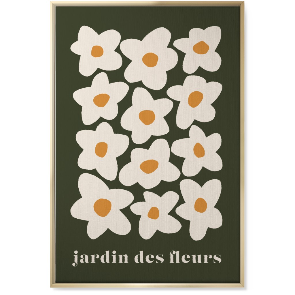 Botanical Graphic Retro Flower Garden Wall Art, Gold, Single piece, Canvas, 24x36, Black, Charcoal