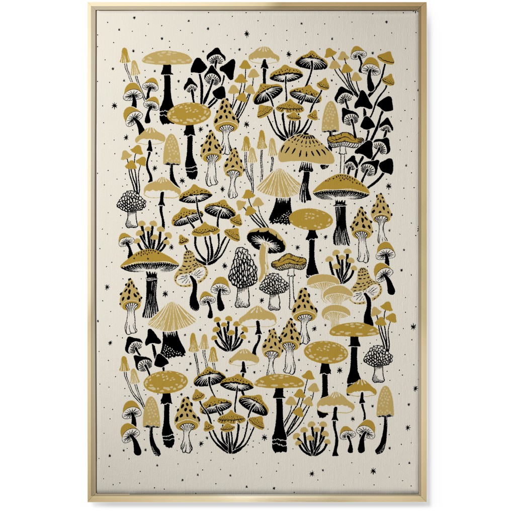 Mushrooms and Stars Wall Art, Gold, Single piece, Canvas, 24x36, Yellow