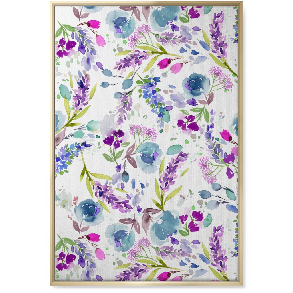 Lavender Bunches - Purple and Blue Wall Art, Gold, Single piece, Canvas, 24x36, Purple, Purple