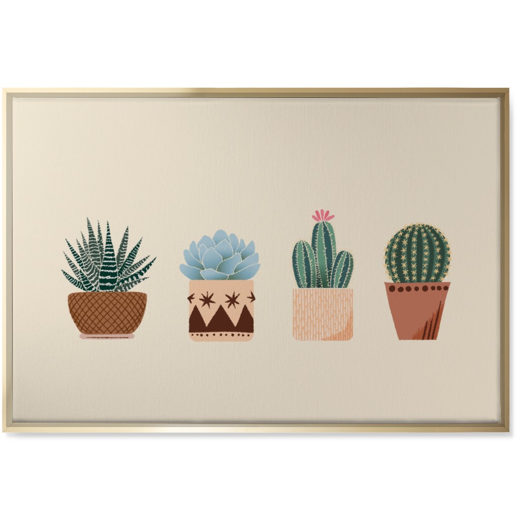 Cactus and Succulent Plants - Neutral Wall Art, Gold, Single piece, Canvas, 24x36, Beige