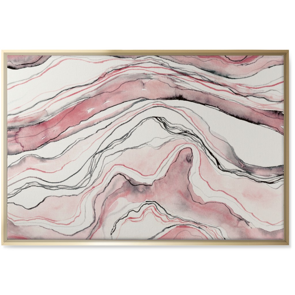 Marbled Watercolor Stone - Pink Wall Art, Gold, Single piece, Canvas, 24x36, Pink