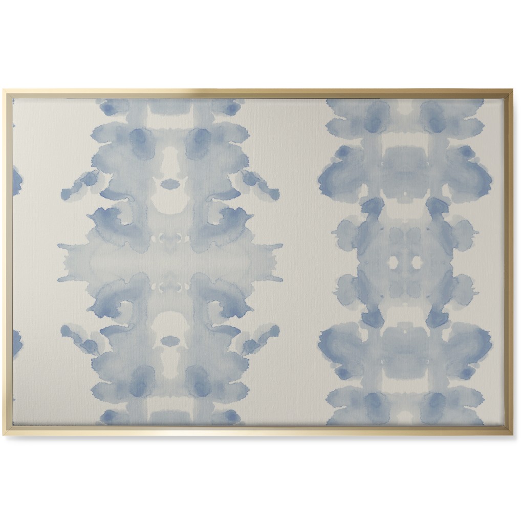Double Inkblot - Light Blue and Cream Wall Art, Gold, Single piece, Canvas, 24x36, Blue, True Blue