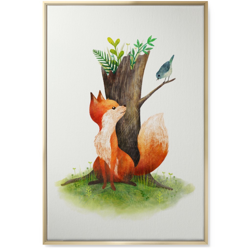Fox and Bird - Multi Wall Art, Gold, Single piece, Canvas, 24x36, Multicolor