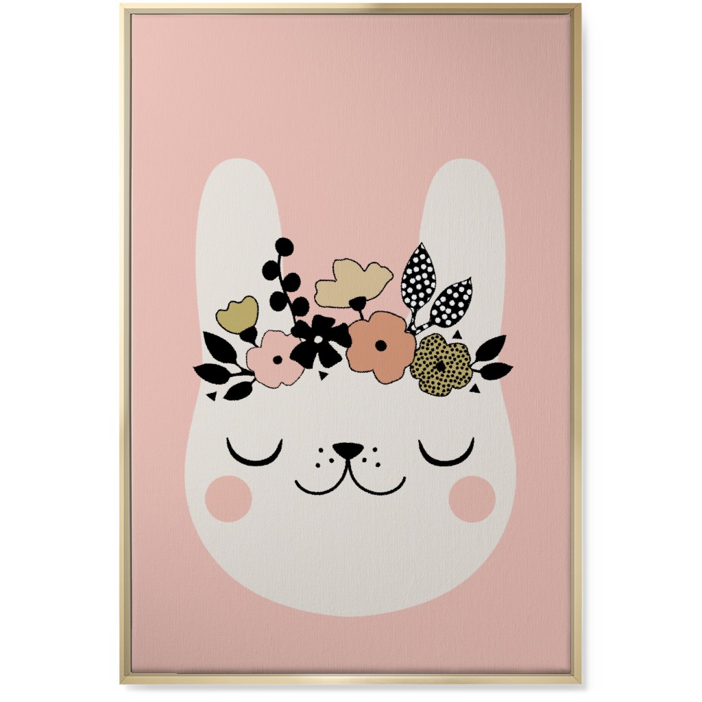 Floral Bunny - Pink Wall Art, Gold, Single piece, Canvas, 24x36, Pink, Bright Pink