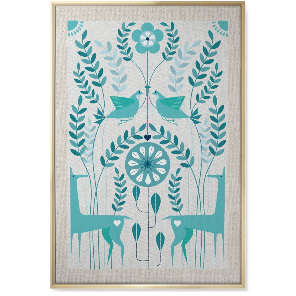 Peaceful Folk of the Forest Wall Art, Gold, Single piece, Canvas, 24x36, Blue, True Blue