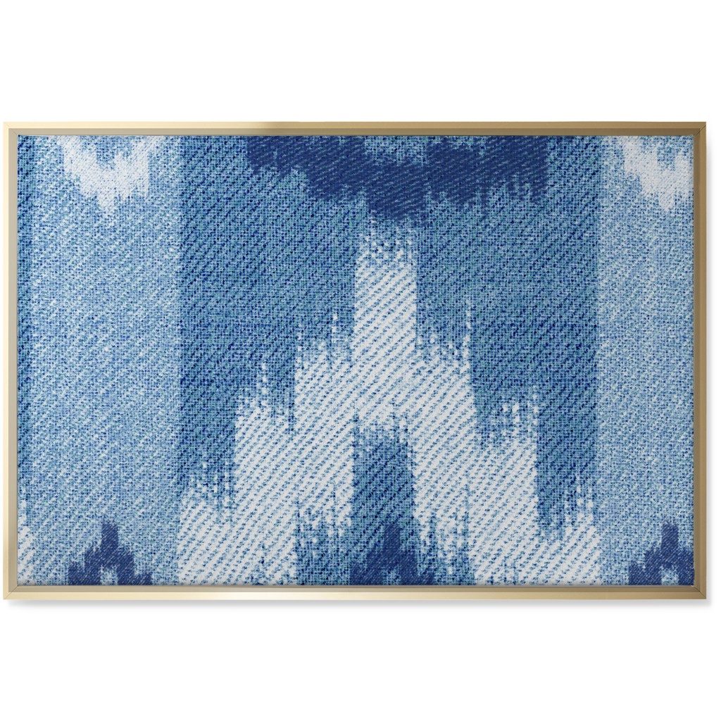 Blue Ikat Wall Art, Gold, Single piece, Canvas, 24x36, Blue, True Blue