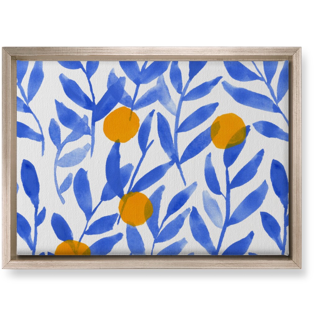 Modern Lemons Block - Blue and Orange Wall Art, Metallic, Single piece, Canvas, 10x14, Blue