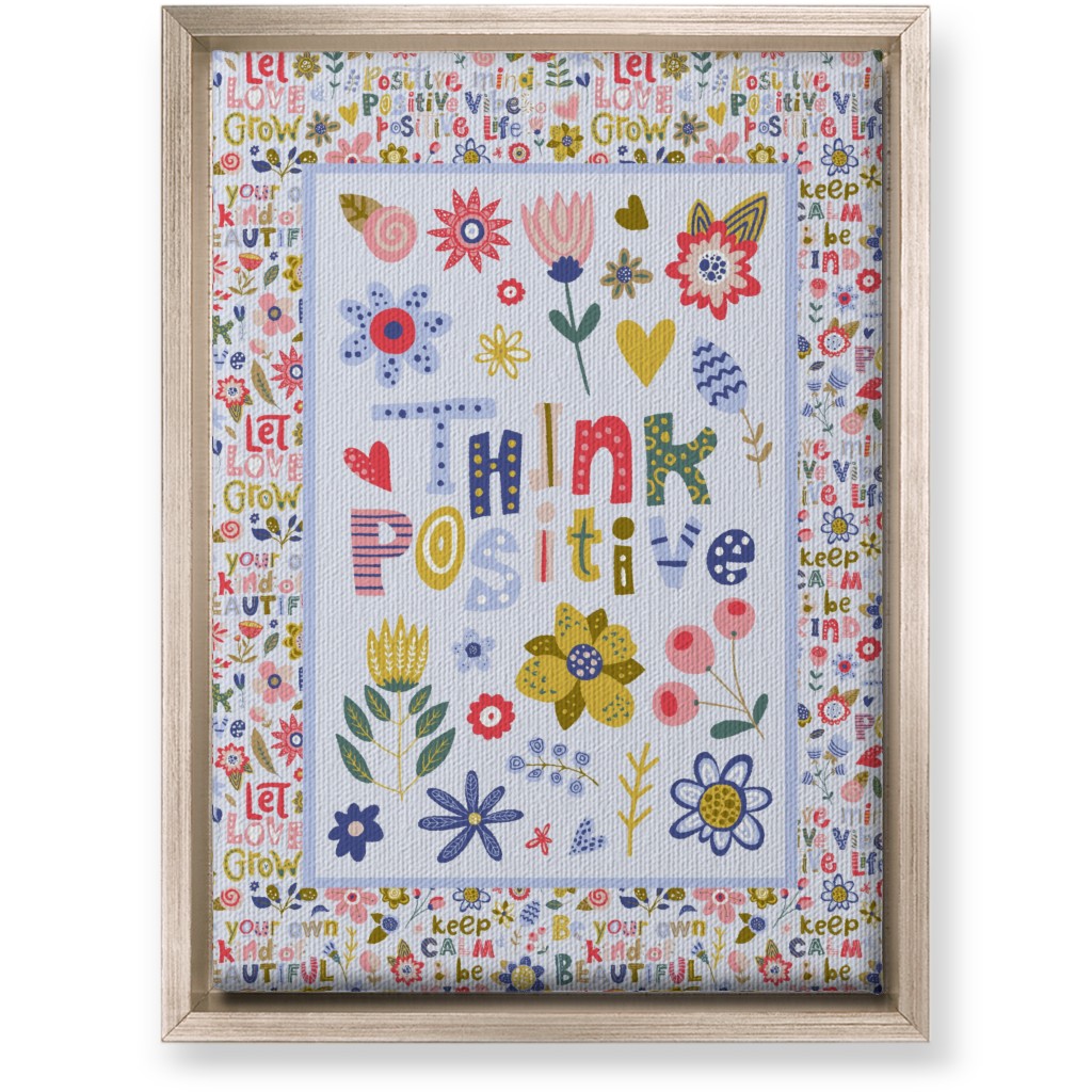 Think Positive Inspirational Floral Wall Art, Metallic, Single piece, Canvas, 10x14, Multicolor