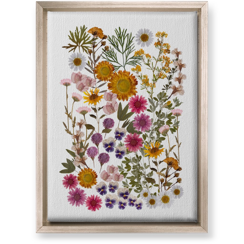 Pressed Flowers on White Wall Art, Metallic, Single piece, Canvas, 10x14, Multicolor