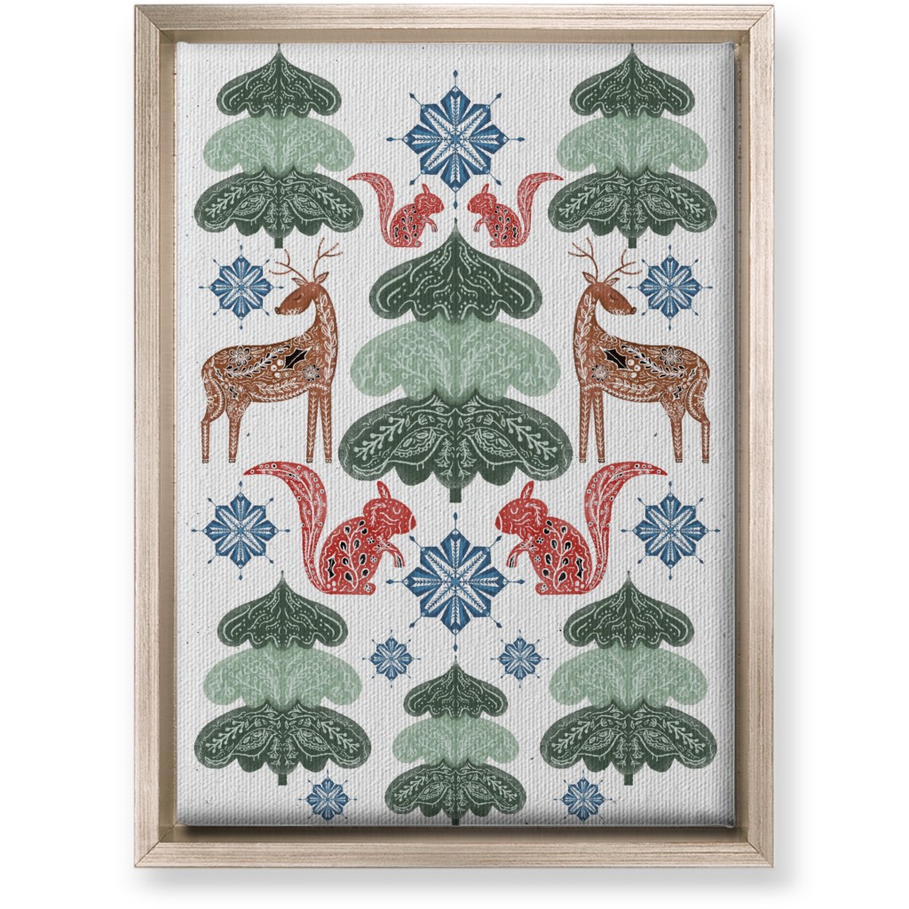 Scandi Woodland Forest & Animals - Green Wall Art, Metallic, Single piece, Canvas, 10x14, Green