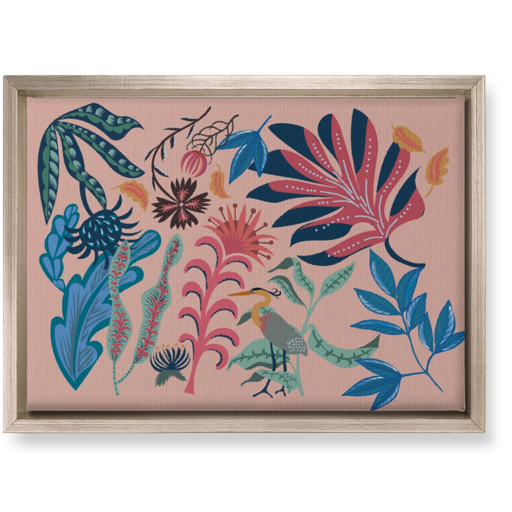 Bold Heron - Multi on Pink Wall Art, Metallic, Single piece, Canvas, 10x14, Pink